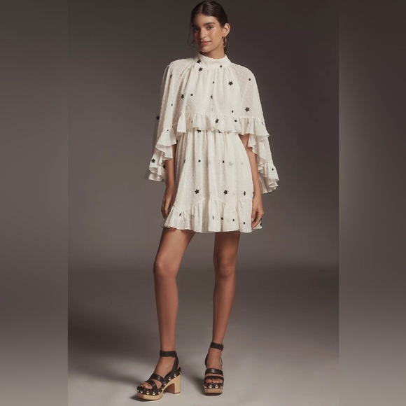 Anthropologie Dresses & Skirts - ANTHROPOLOGIE MARE MARE  Embroidered Chiffon Cape Swing Mini Dress medium